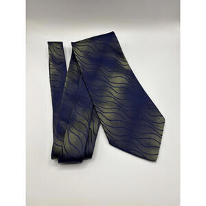 PARK LANE Silk Tie in Blue and Gold Wave Pattern